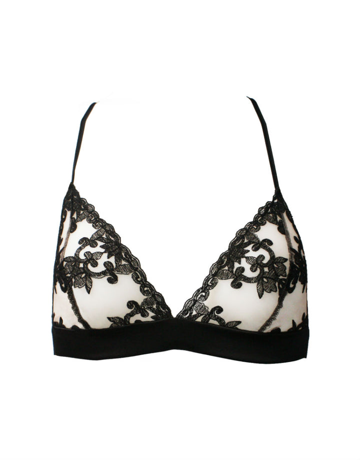Fleur of England Onyx Embroidered Black Bralette