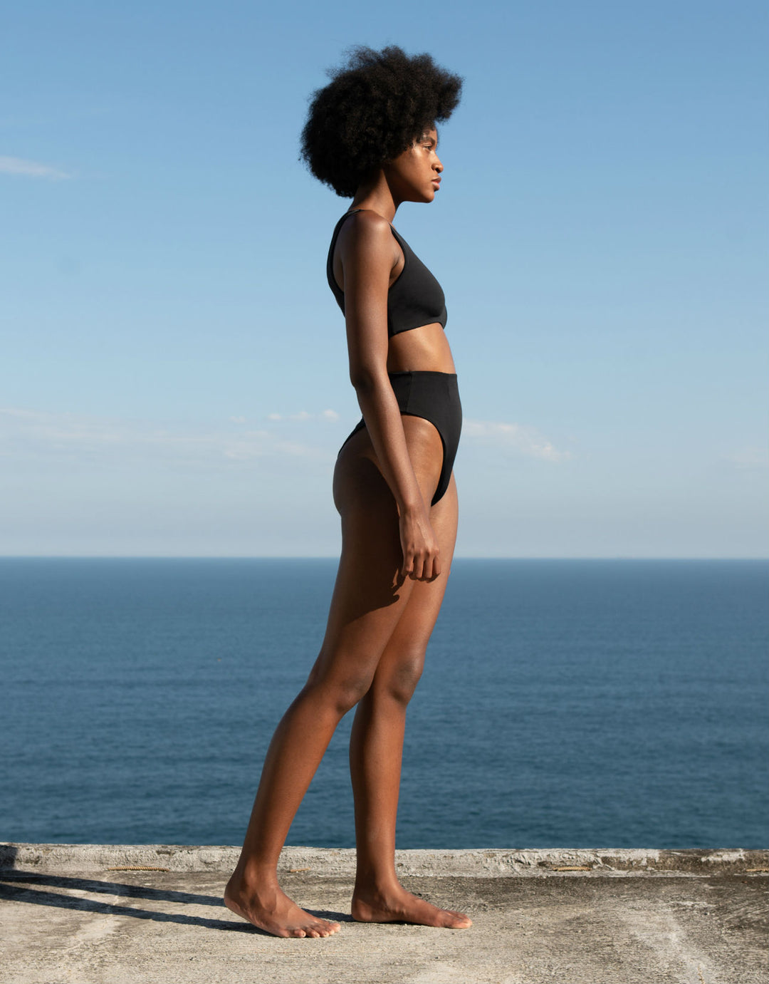 Haight One Shoulder Perlin Bikini Top in Black Crepe