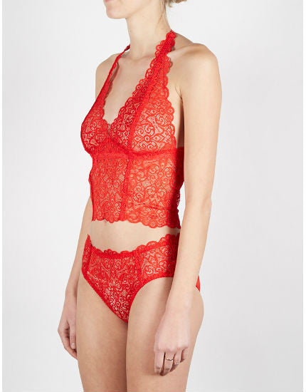 Cyd Lace Longline Halter Bra in Poppy