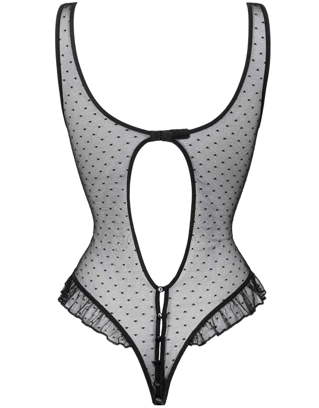 Atelier Amour Coup de Foudre Bodysuit in sheer plumetis tulle with ruffles and button details