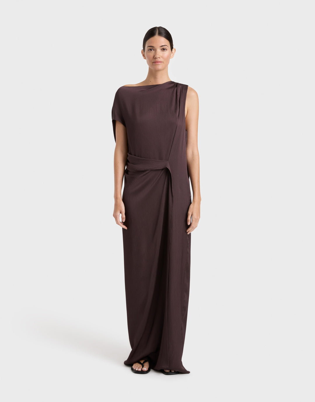 Bondi Born Ardea Draped Long Dress Mocha I Luxury Resortwear