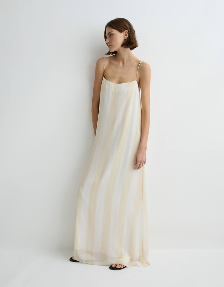 Bondi Born Capri Silk Chiffon Cami Dress in Ecru Stripe silk maxi dress