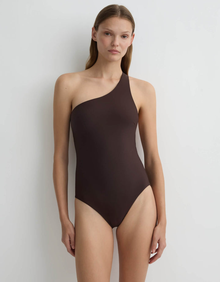 Bondi Born Colette one-shoulder one piece swimsuit in mocha