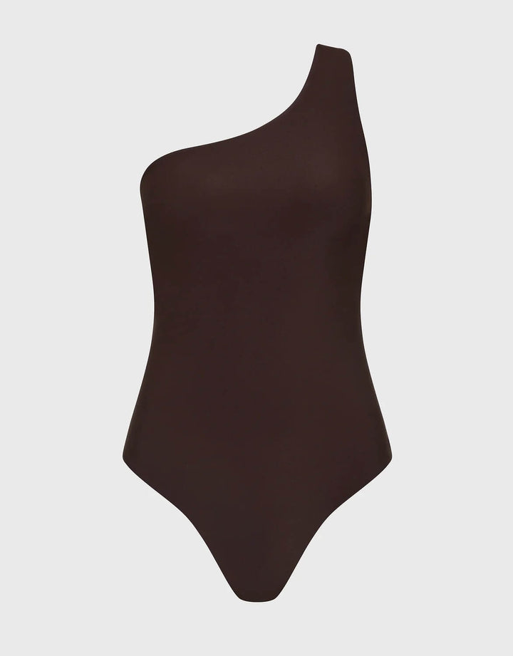 Bondi Born Colette one-shoulder one piece swimsuit in mocha