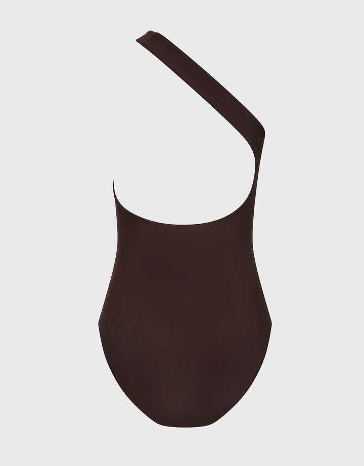 Bondi Born Colette one-shoulder one piece swimsuit in mocha