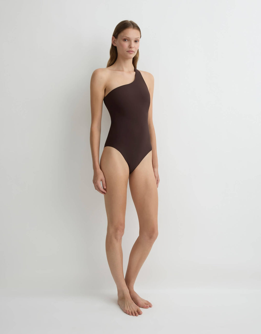 Bondi Born Colette one-shoulder one piece swimsuit in mocha