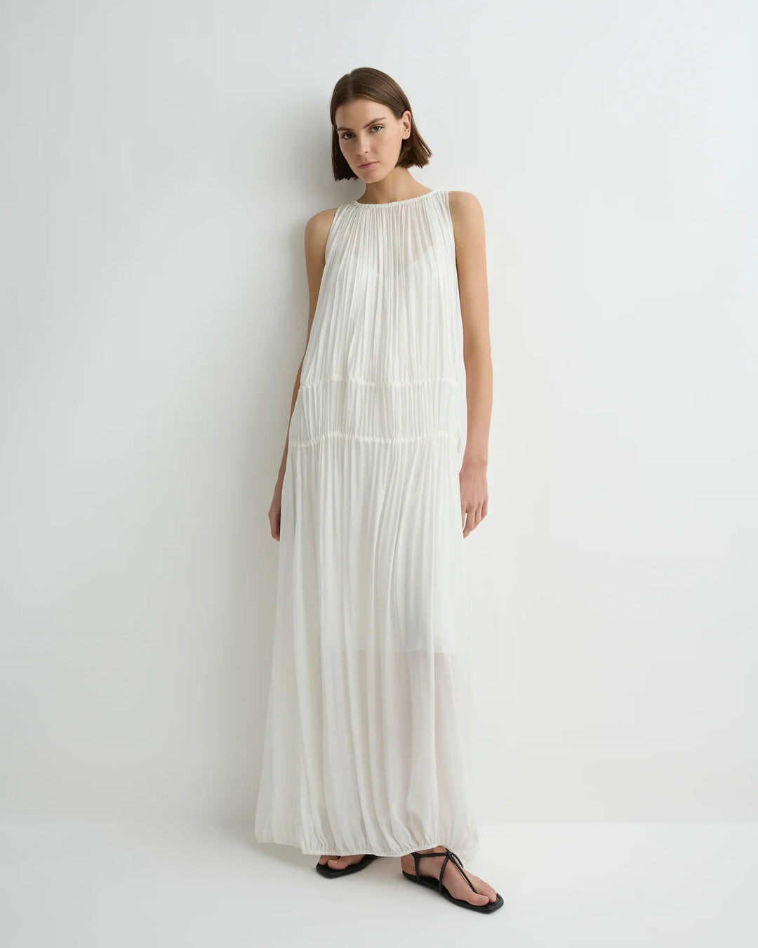 Bondi Born Cremona Balloon Dress in White sheer cover-up dress