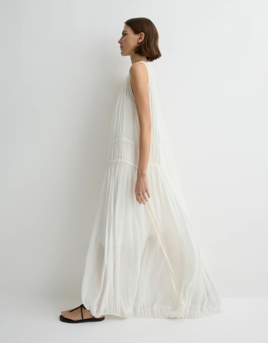 Bondi Born Cremona Balloon Dress in White sheer cover-up dress