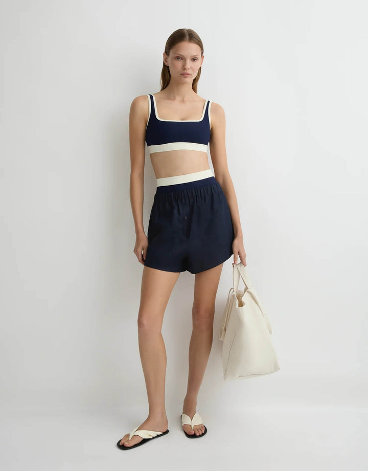 Bondi Born Navy Leiden Short in lightweight linen