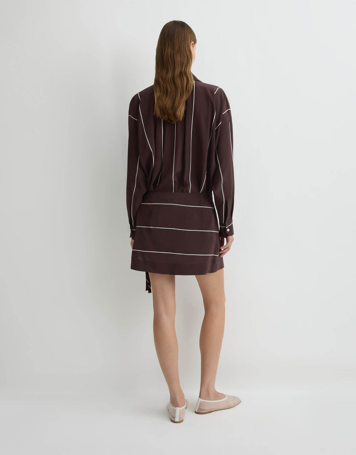 Bondi Born Orta Silk Wrap Mini Dress in Mocha Stripe