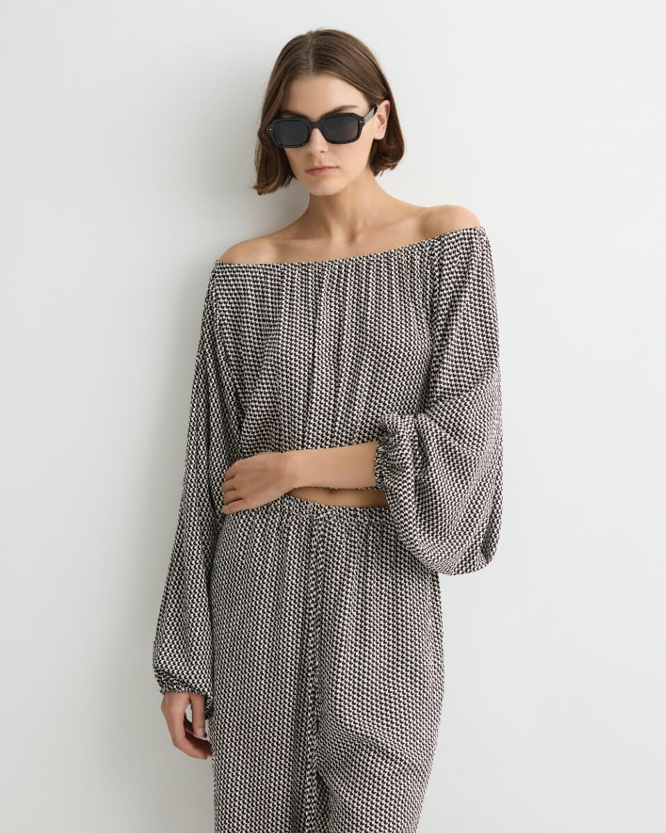 Bondi Born Salema Balloon Top in Mocha Dot printed balloon top
