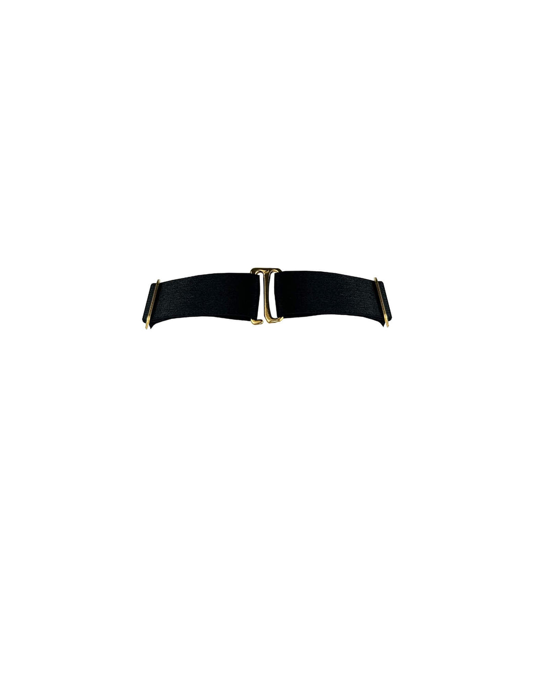 Bordelle Melusina Strap Collar in black satin elastic with 24k gold-plated shell details – shop at Catriona
