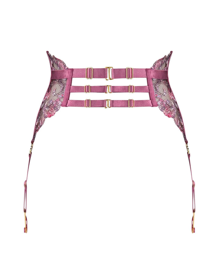 Bordelle Siren Suspender in raspberry embroidered lace – luxury lingerie at Catriona