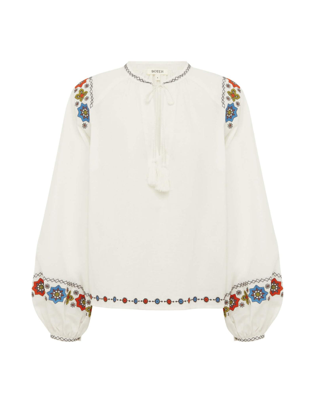 Castela Embroidered Smock Blouse in Cream White