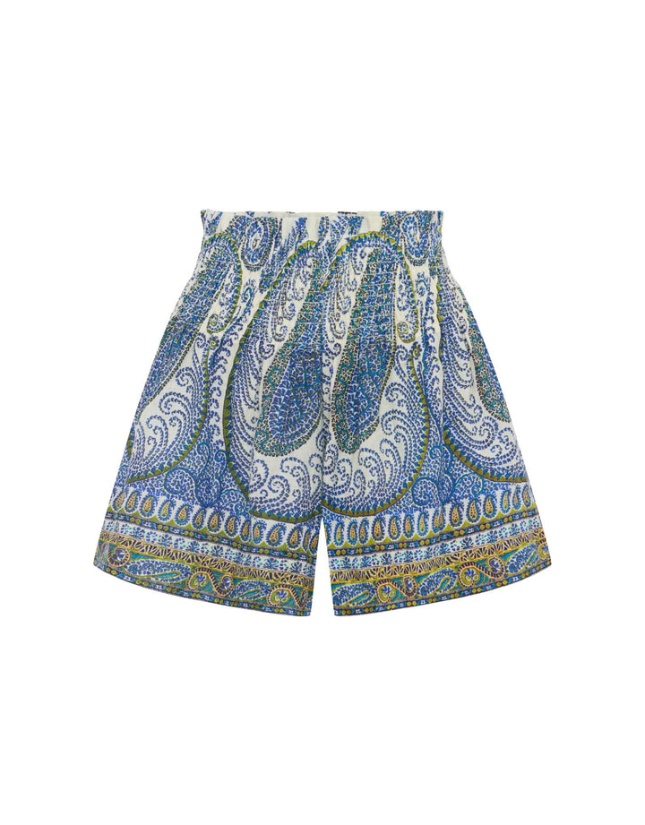 Arcadia Paisley Shirred Waist Short Lazuli