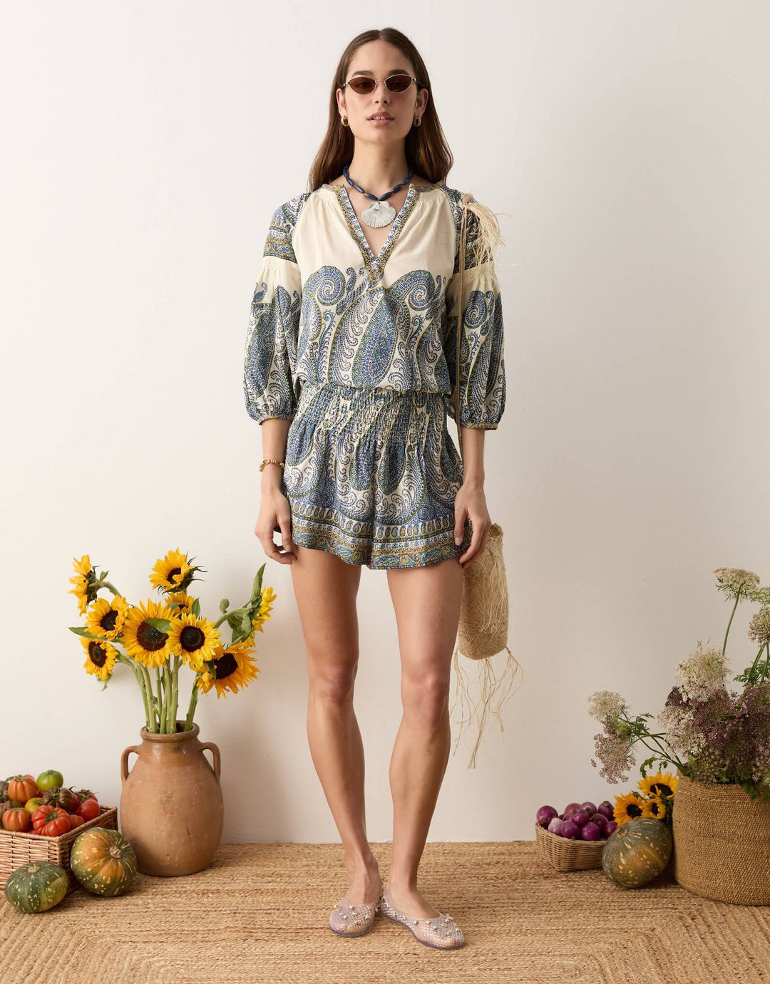 BOTEH Arcadia Paisley Shirred Waist Short Lazuli