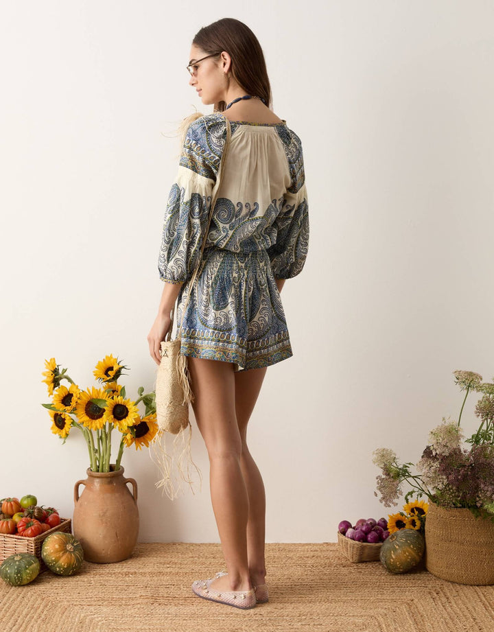 BOTEH Arcadia Paisley Shirred Waist Short Lazuli