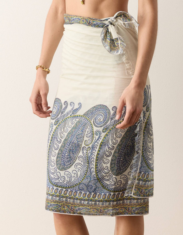 BOTEH Arcadia Paisley Pareo Lazuli sarong and gathered bikini top front