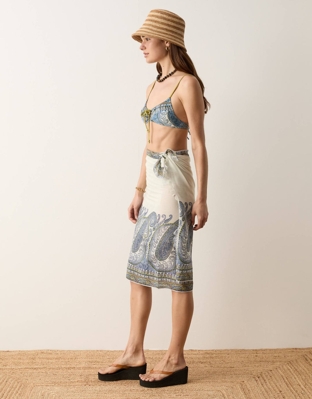 BOTEH Arcadia Paisley Pareo Lazuli sarong and gathered bikini top front