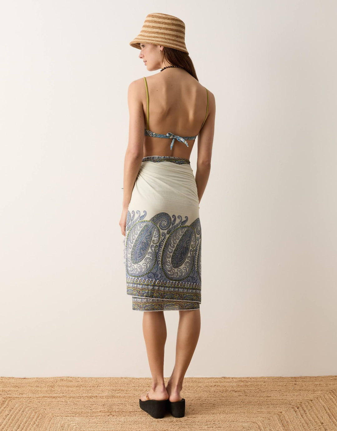 BOTEH Arcadia Paisley Pareo Lazuli sarong and gathered bikini top back
