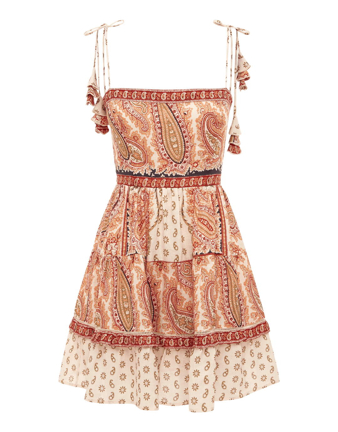 Boteh Cravat Bodice Mini Dress - Travertine Print
