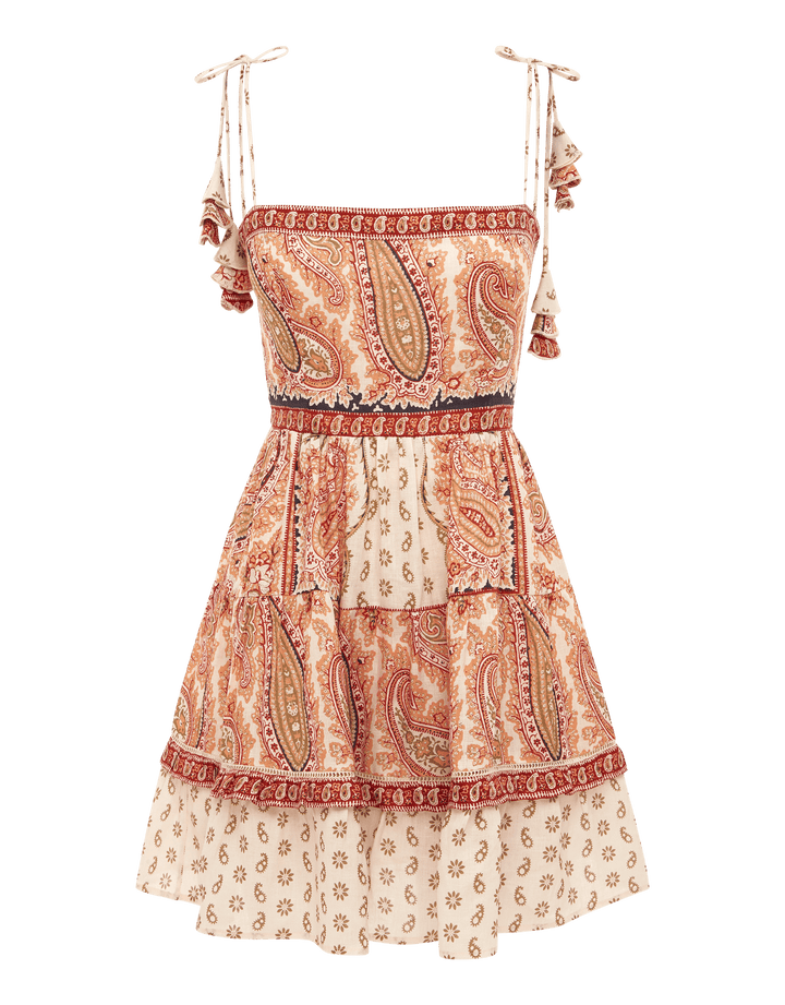 Boteh Cravat Bodice Mini Dress - Travertine Print