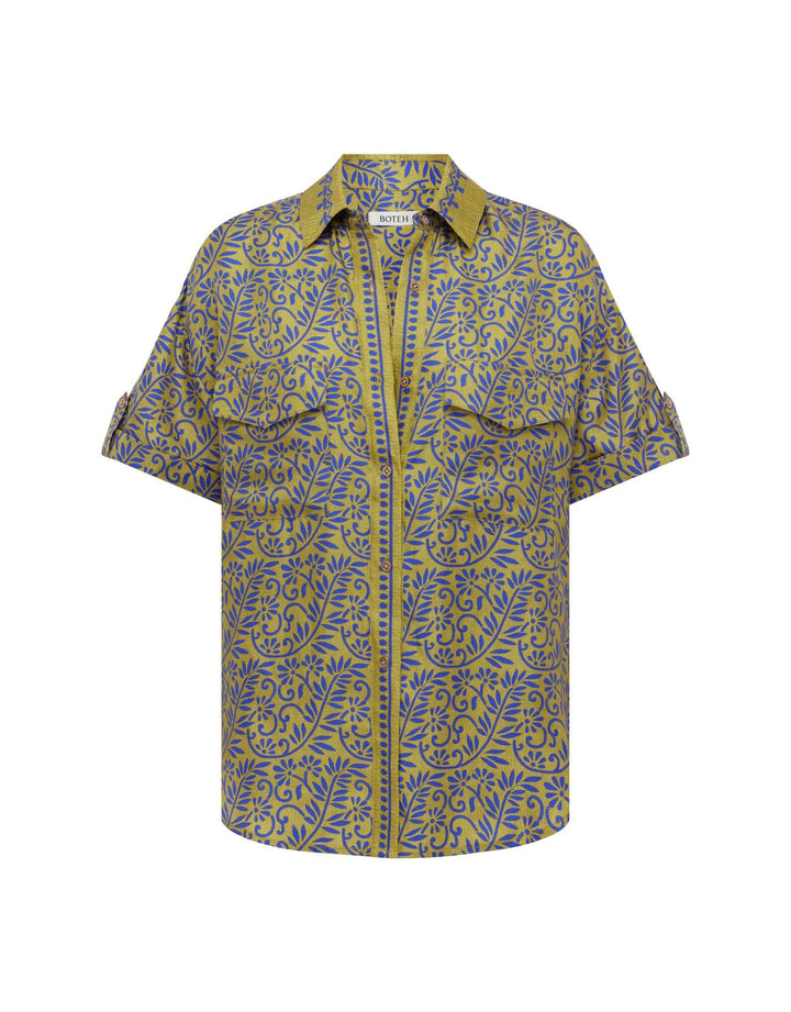 BOTEH Verve Boy Shirt w Cuff Chartreuse silk twill print detail