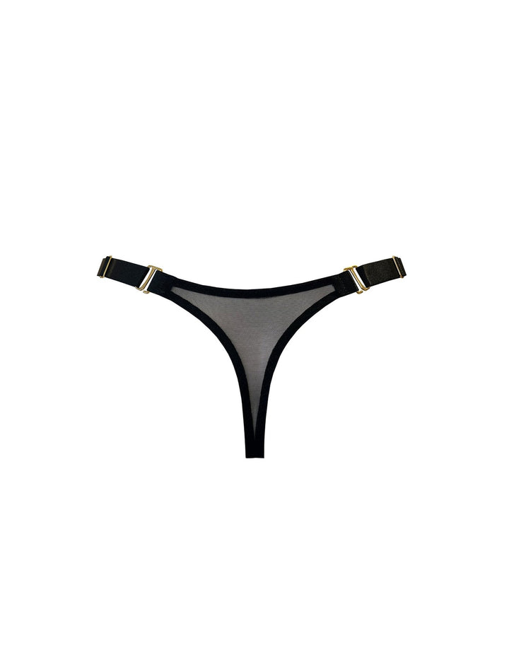 Bordelle Luxuriously Soft Sheer Mesh Thong in Black Adjustable Straps