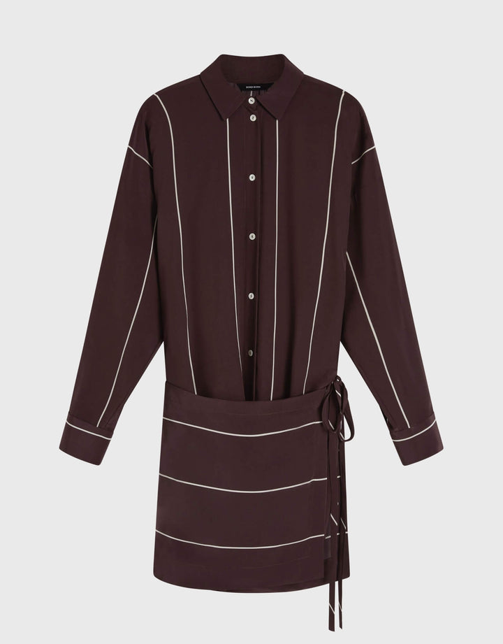 Bondi Born Orta Silk Wrap Mini Dress in Mocha Stripe