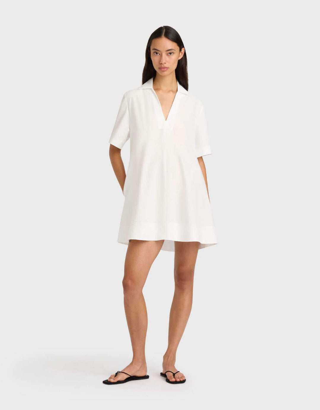 Bondi Born Kyoto short sleeve mini dress in white, front view