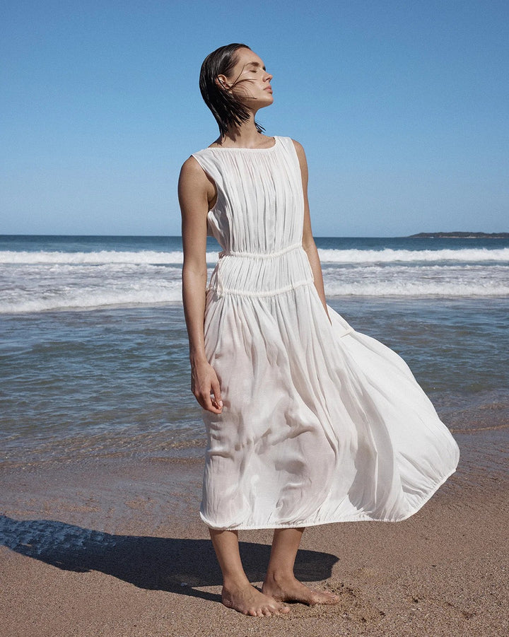 Bondi Born Cremona Balloon Dress in White sheer cover-up dress