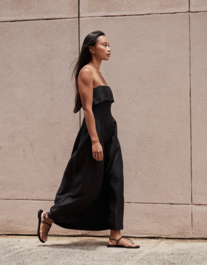 Bondi Born Bormio Bandeau Maxi Dress in Mocha strapless maxi dress
