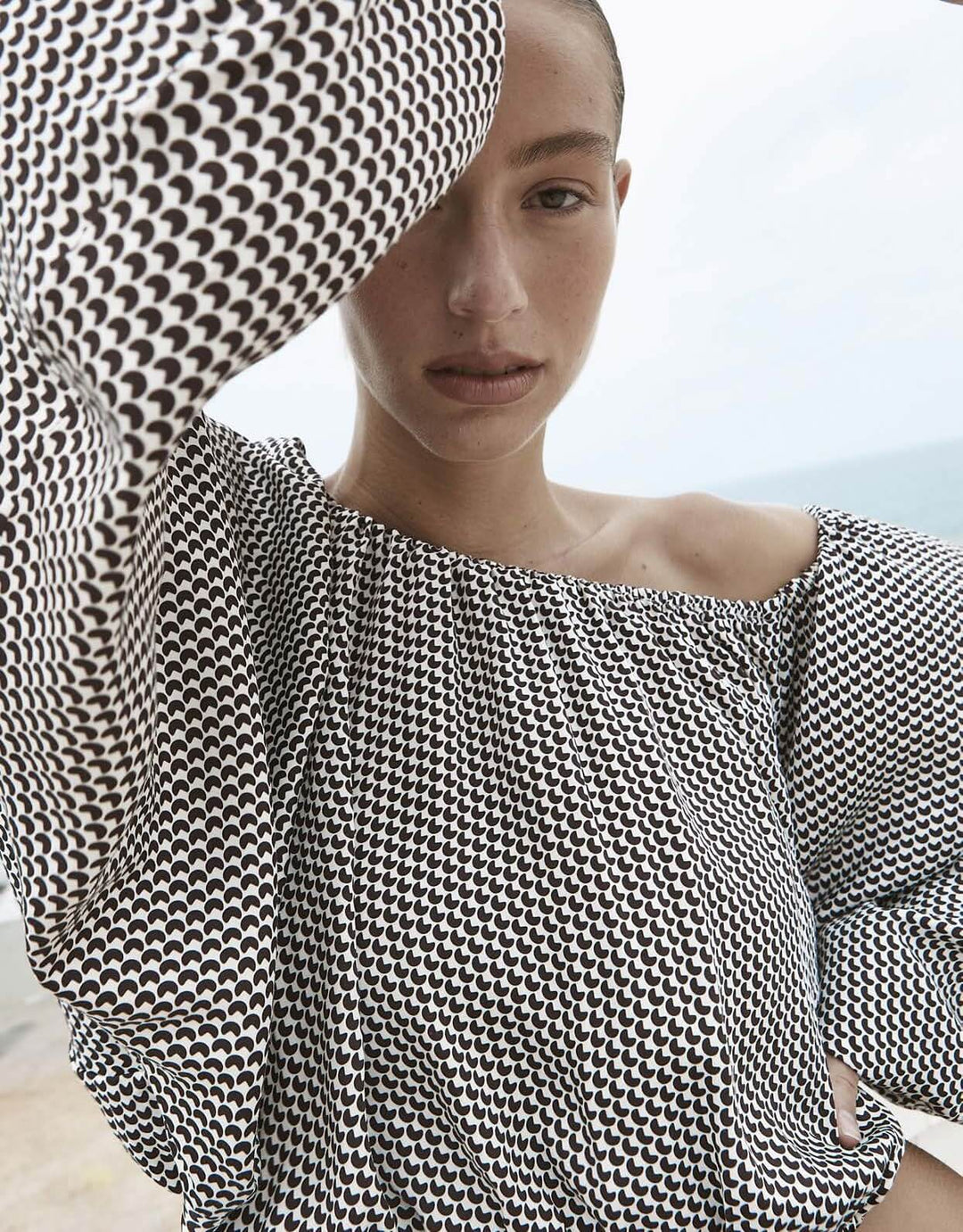 Salema Balloon Top - Mocha Dot