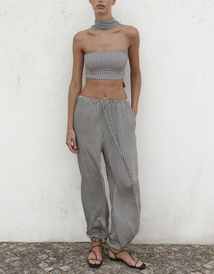 Bondi Born Salema Baloon Pant and bikini top in Mocha Dot 