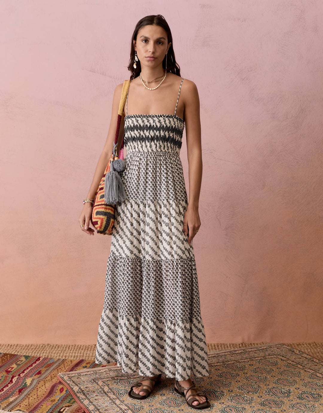 BOTEH Levante Shirred Maxi Dress in Pebble Black