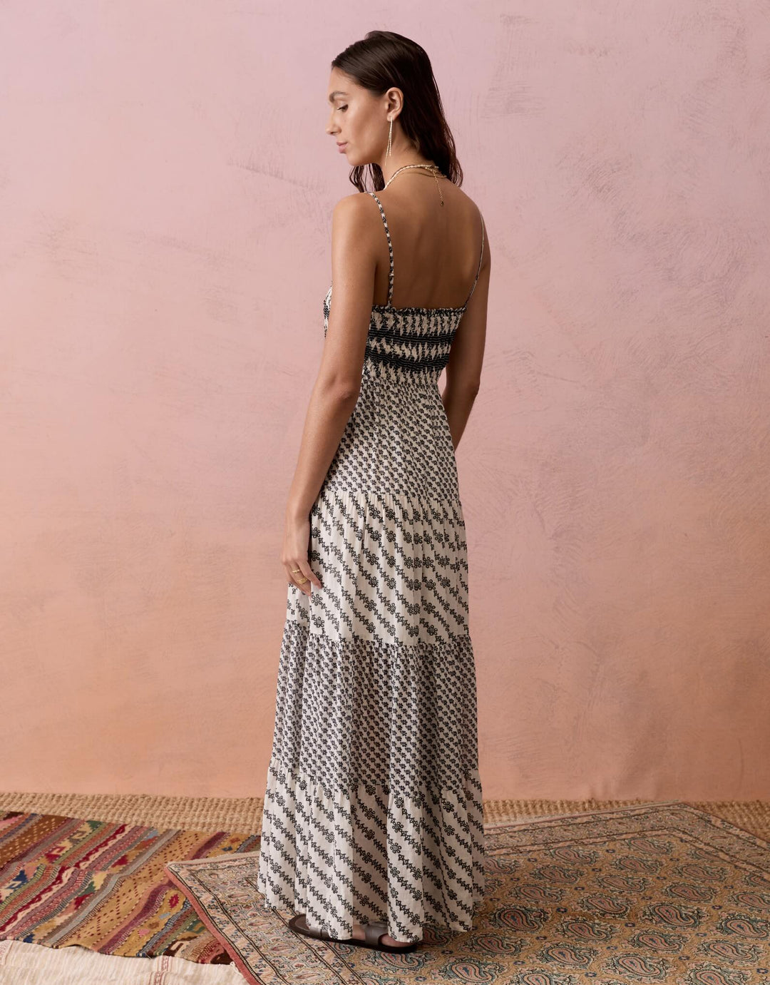 BOTEH Levante Shirred Maxi Dress in Pebble Black