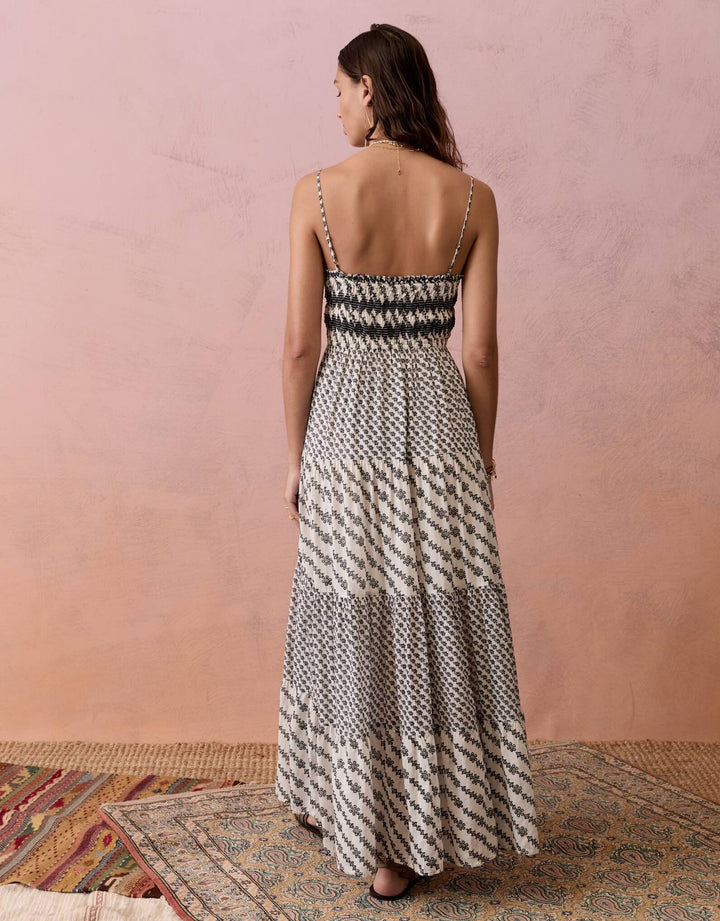 BOTEH Levante Shirred Maxi Dress in Pebble Black