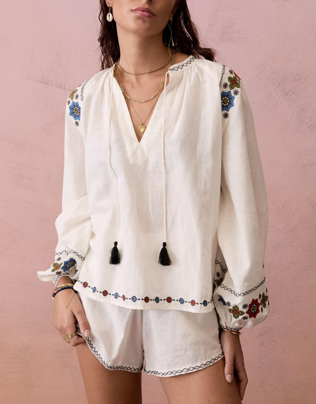 BOTEH Castela Embroidered Short and matching embroidered shirt