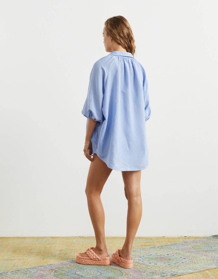 Boteh Beachwear La Poncha Cotton Linen Shirt - Cornflower Blue
