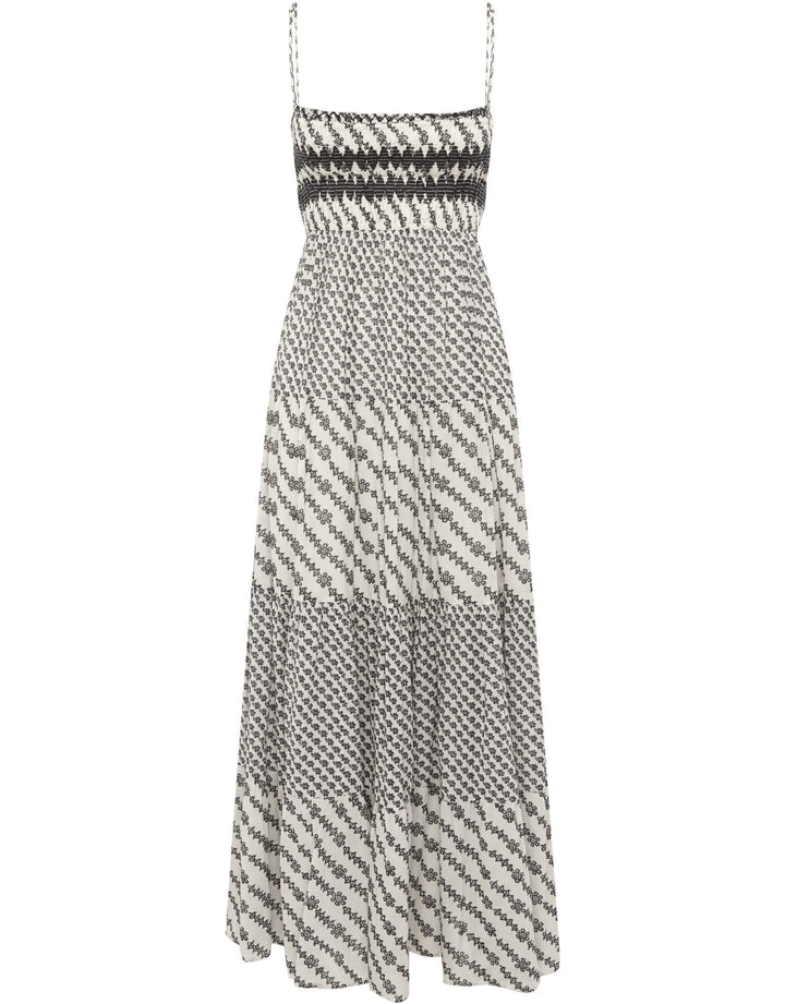 BOTEH Levante Shirred Maxi Dress in Pebble Black