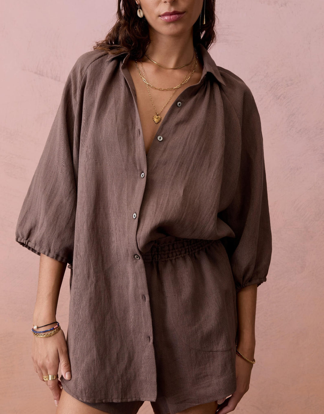 BOTEH La Ponche shirt and shorts set in Mocha