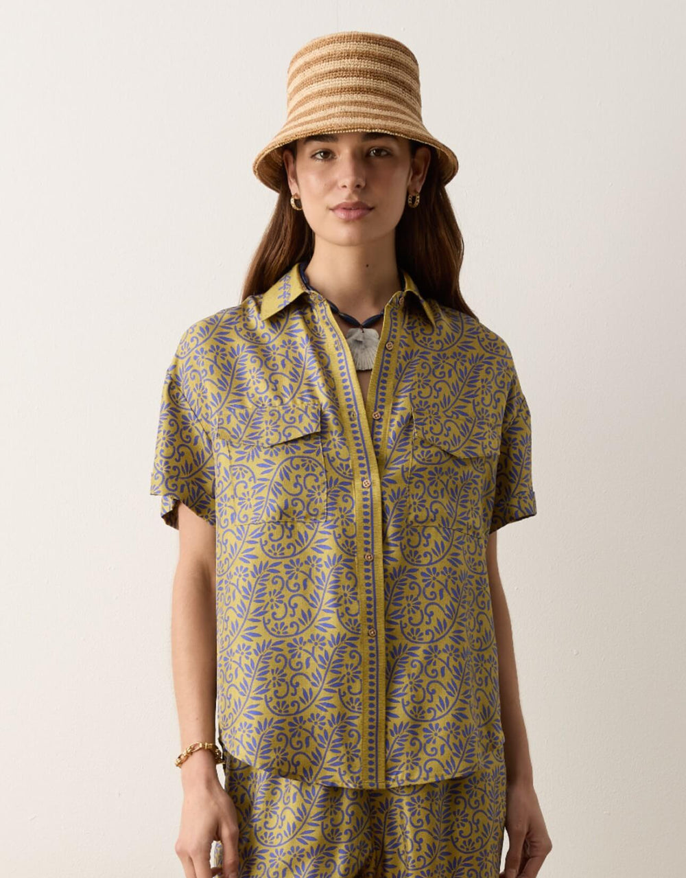 BOTEH Verve Boy Shirt w Cuff Chartreuse silk twill print detail