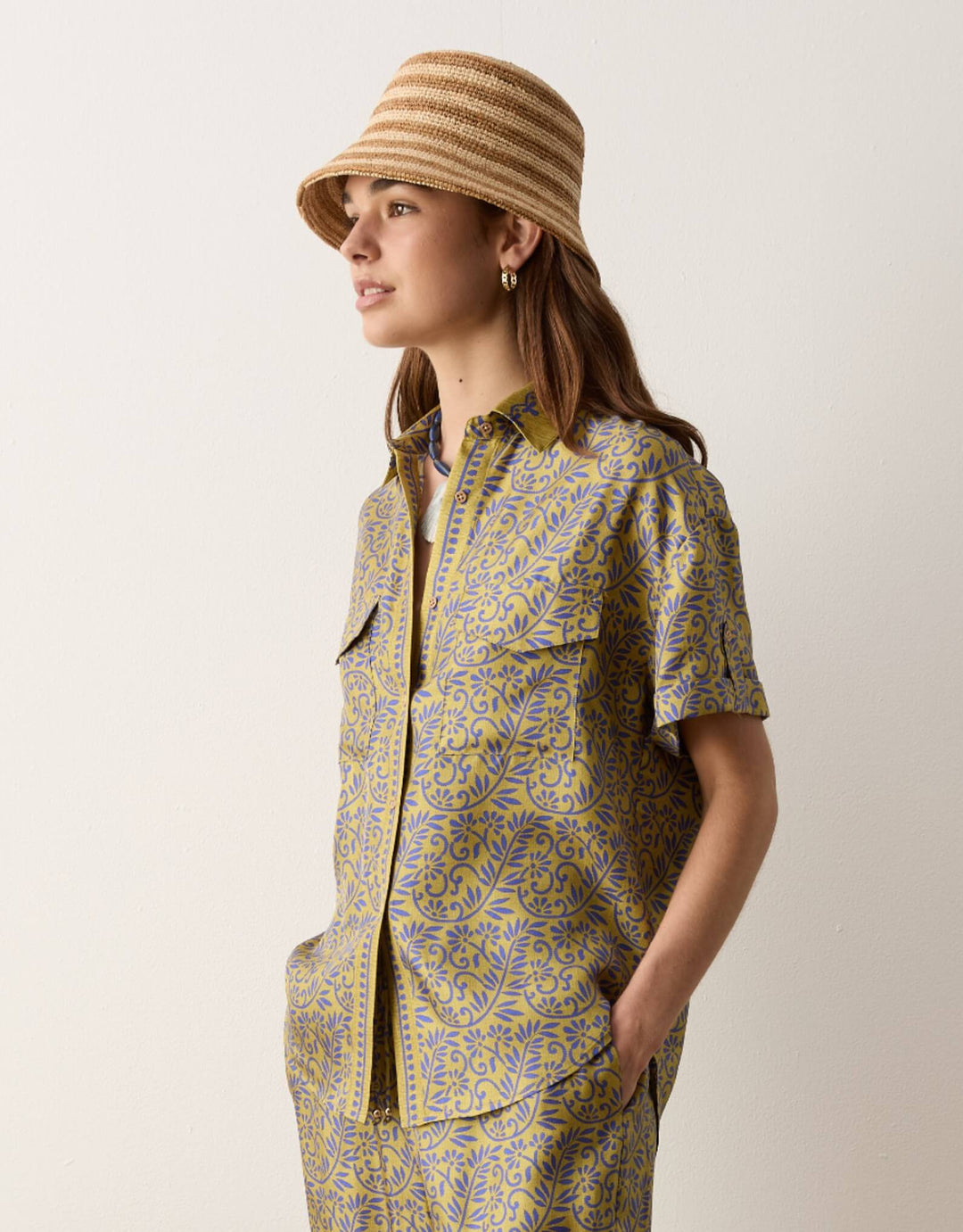 BOTEH Verve Boy Shirt w Cuff Chartreuse silk twill print detail