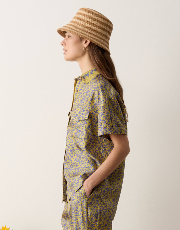 BOTEH Verve Boy Shirt w Cuff Chartreuse silk twill print detail