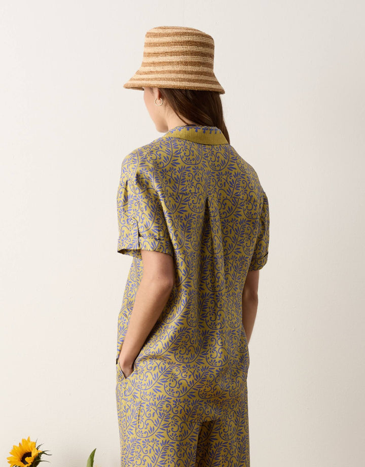 BOTEH Verve Boy Shirt w Cuff Chartreuse silk twill print detail