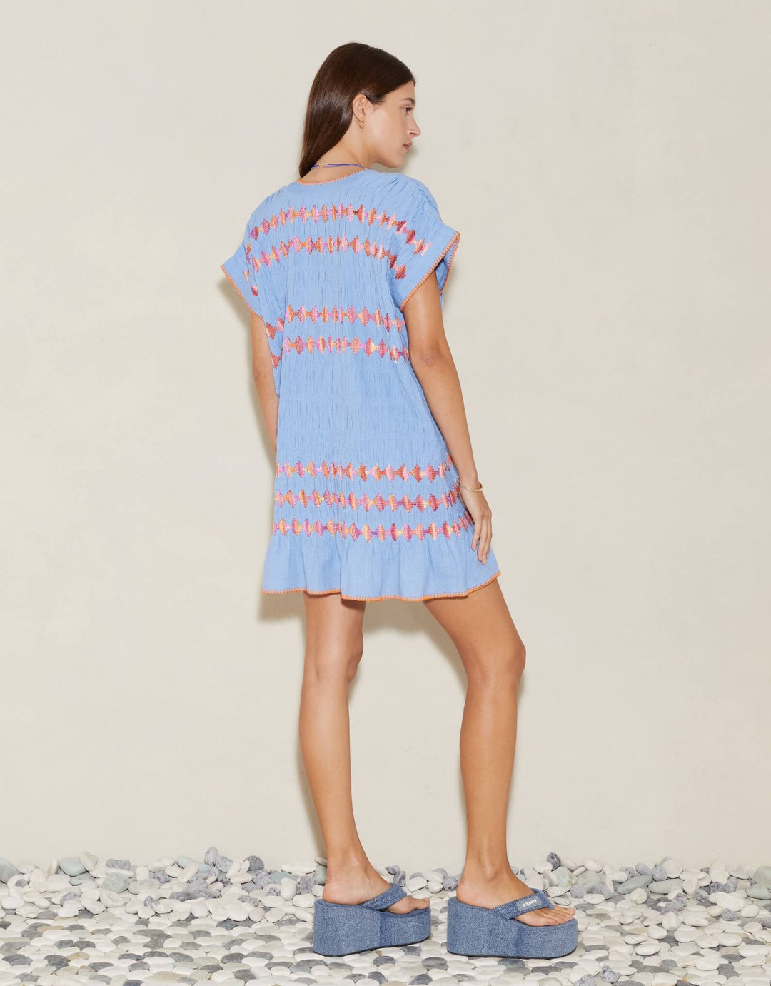 Boteh Hera Mini Dress Tunic Cornflower Blue  Cotton Linen Resort