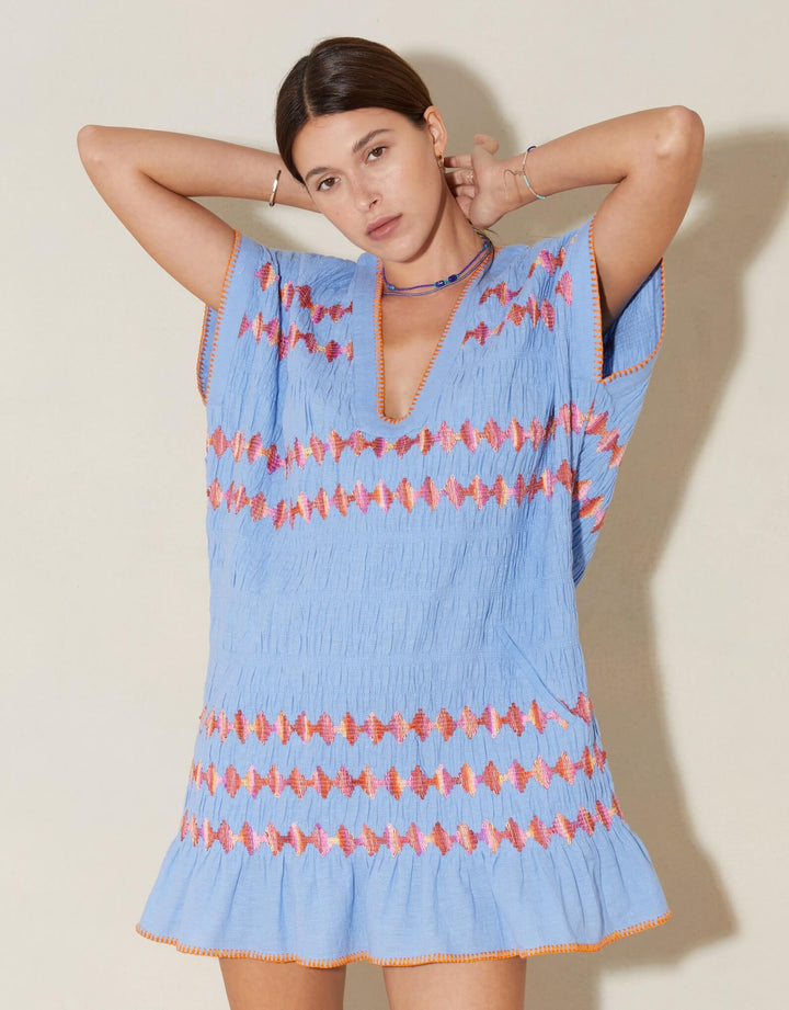 Boteh Hera Mini Dress Tunic Cornflower Blue  Cotton Linen Resort