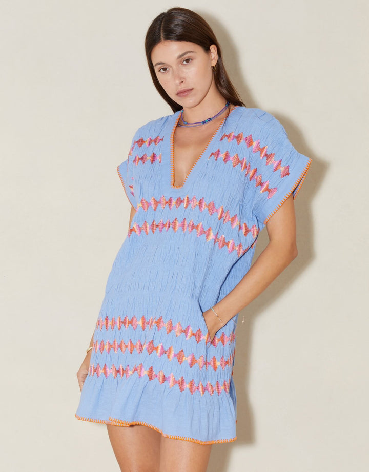 Boteh Hera Mini Dress Tunic Cornflower Blue  Cotton Linen Resort