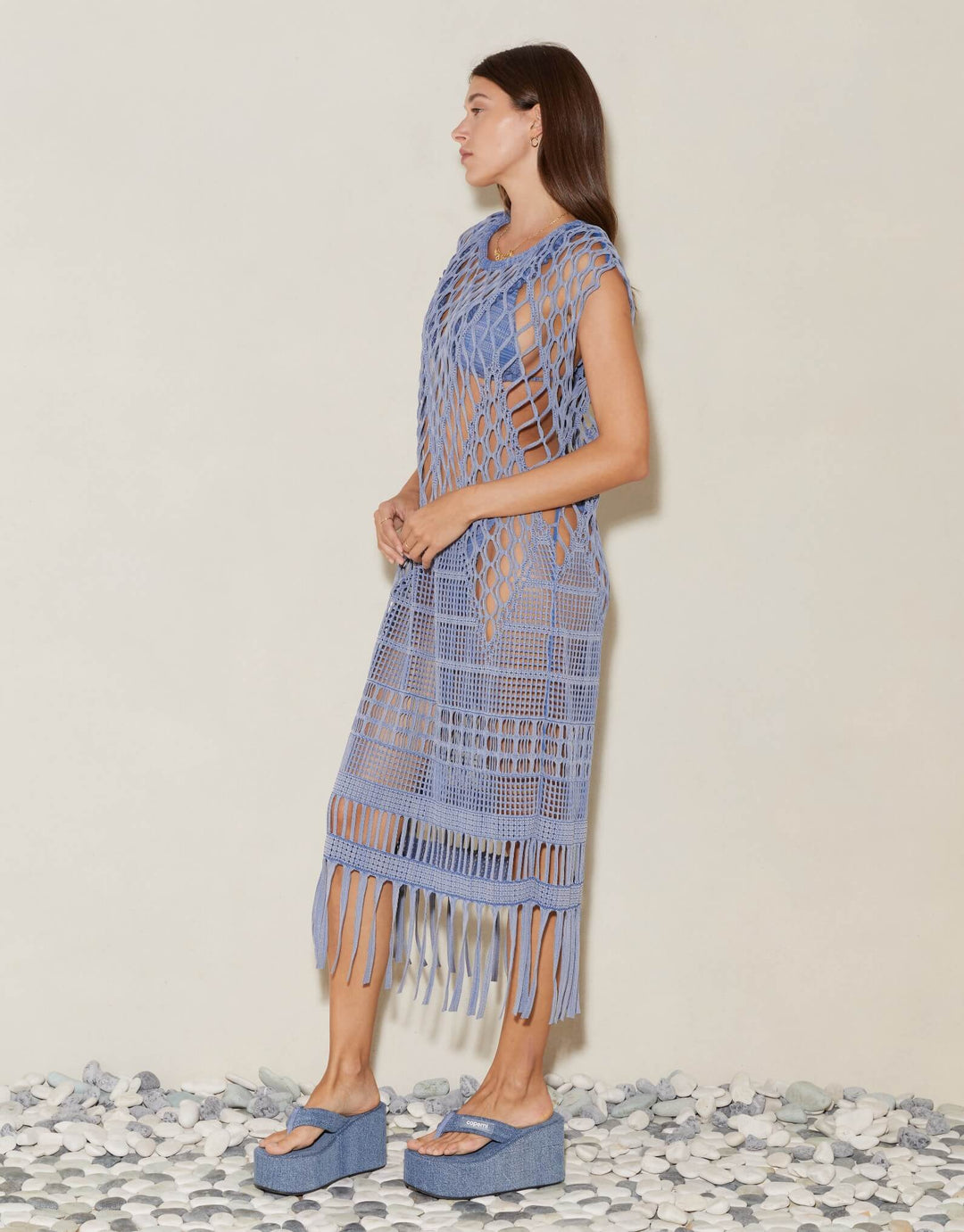 Boteh Ionia Jacquard Macrame Blue Tunic Designer Resort Wear