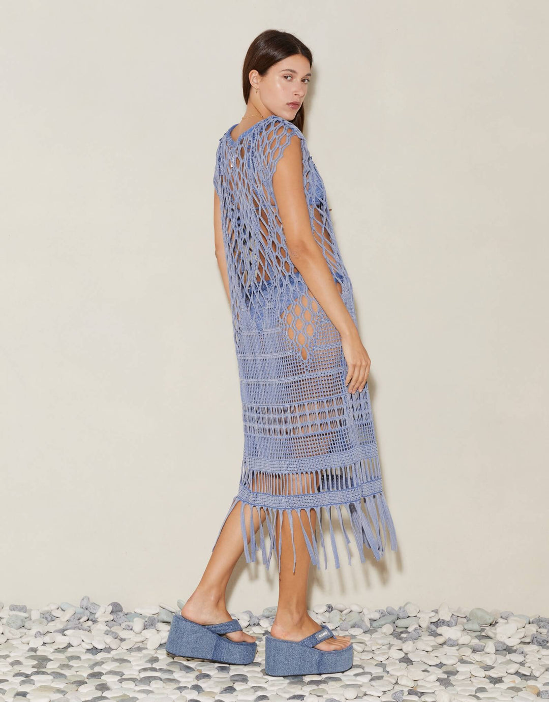 Boteh Ionia Jacquard Macrame Blue Tunic Designer Resort Wear